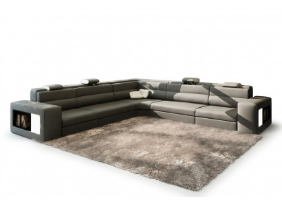 Skórzana Sofa Sofa Kanapa Narożnikowa kanapa Siedziba Podkładka Żywy krajobraz XXL Big Willow Grey