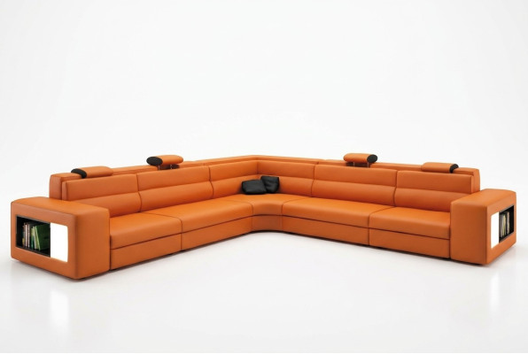 Skórzana Sofa Sofa Kanapa Narożnikowa kanapa Siedziba Podkładka Żywy krajobraz XXL Big Willow Orange