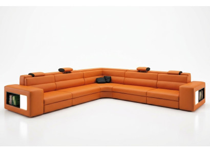 Skórzana Sofa Sofa Kanapa Narożnikowa kanapa Siedziba Podkładka Żywy krajobraz XXL Big Willow Orange