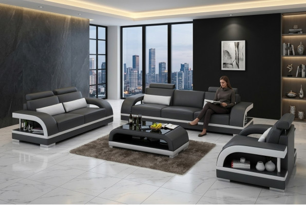 Designerski Zestaw sofowy skórzany komplet wypoczynkowy 3+2+1 Ustawić sofę kanapową Nowa Citadel B/W