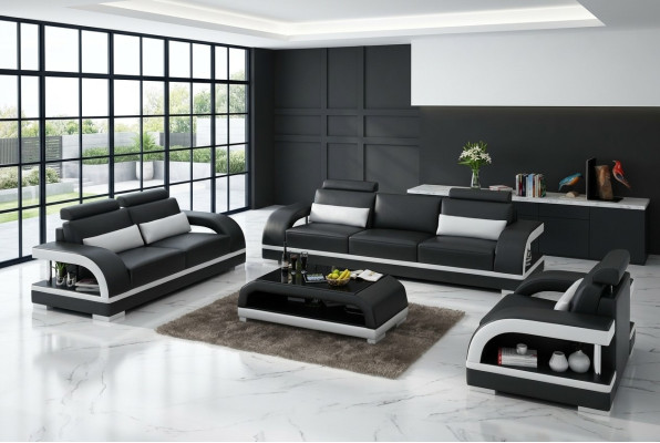 Designerski Zestaw sofowy skórzany komplet wypoczynkowy 3+2+1 Ustawić sofę kanapową Nowa Citadel B/W