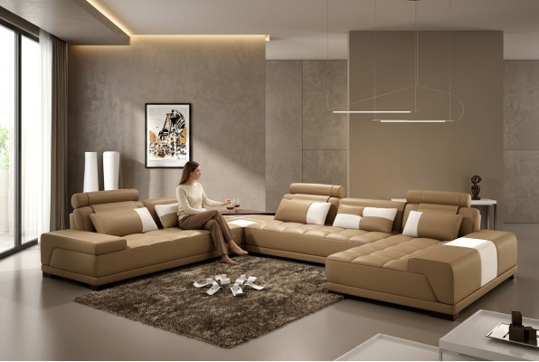 Sofa skórzana Sofa Podkładka Siedziba Narożnik Żywy krajobraz Couch Zestaw narożny PH376 Beżowy