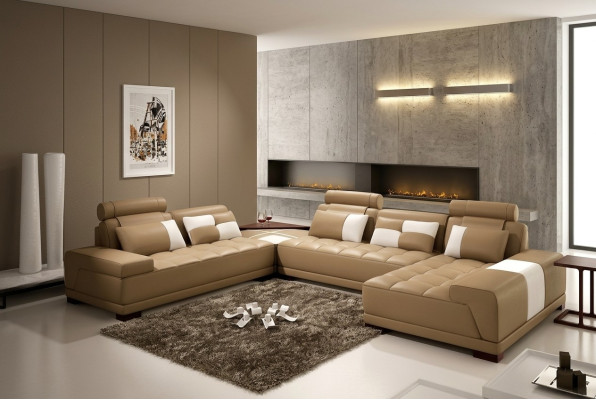 Sofa skórzana Sofa Podkładka Siedziba Narożnik Żywy krajobraz Couch Zestaw narożny PH376 Beżowy
