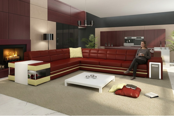 Designerska sofa Narożnikowa kanapa Kanapa Sofa skórzana Podkładka Siedziba Narożnik Ustawić +Light Nowość PH3026