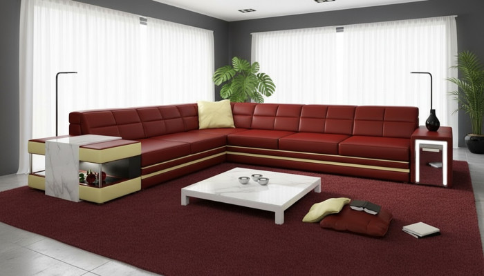 Designerska sofa Narożnikowa kanapa Kanapa Sofa skórzana Podkładka Siedziba Narożnik Ustawić +Light Nowość PH3026