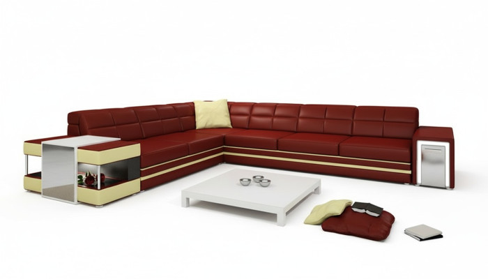 Designerska sofa Narożnikowa kanapa Kanapa Sofa skórzana Podkładka Siedziba Narożnik Ustawić +Light Nowość PH3026