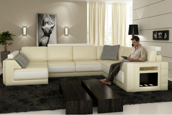 Designerska sofa Narożnikowa kanapa Kanapa Sofa skórzana Podkładka Siedziba Narożnik Ustawić +światło PHM3027