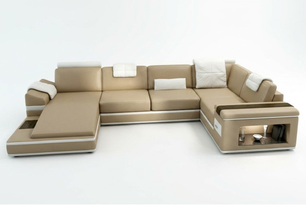 Narożnikowa kanapa Sofa Couch Podkładka Skóra Ustawić Żywy krajobraz Narożnik Living Beige