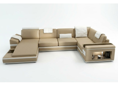 Narożnikowa kanapa Sofa Couch Podkładka Skóra Ustawić Żywy krajobraz Narożnik Living Beige