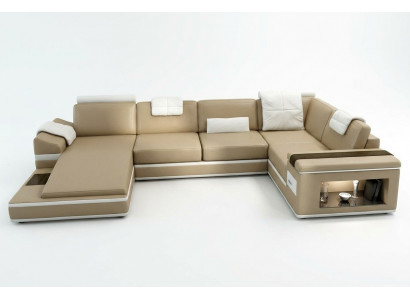 Narożnikowa kanapa Sofa Couch Podkładka Skóra Ustawić Żywy krajobraz Narożnik Living Beige