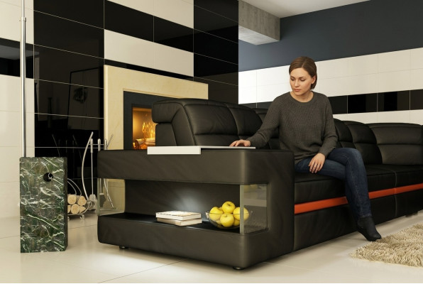 Sofa skórzana Designerska sofa Narożnikowa kanapa Kanapa Podkładka Sofa Zestaw narożny z Oświetleniem