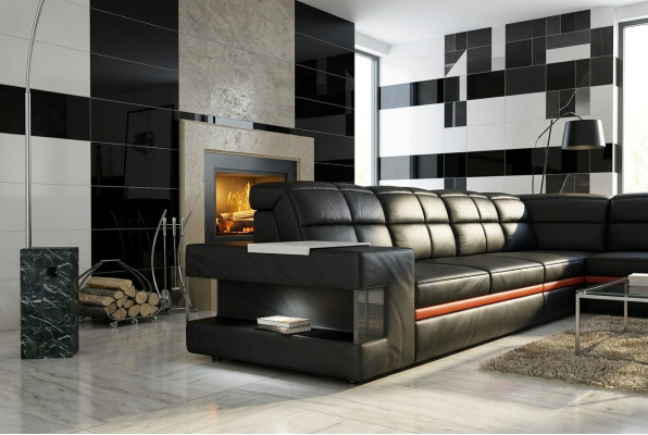 Sofa skórzana Designerska sofa Narożnikowa kanapa Kanapa Podkładka Sofa Zestaw narożny z Oświetleniem