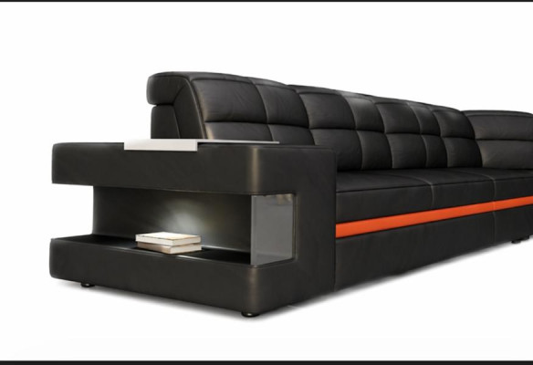 Sofa skórzana Designerska sofa Narożnikowa kanapa Kanapa Podkładka Sofa Zestaw narożny z Oświetleniem
