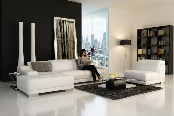 Skórzana sofa sofa kanapa Żywy krajobraz Narożnikowa kanapa Narożnik Ustaw Design + Fotel K5002D