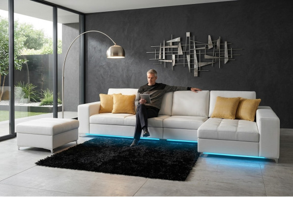 Skórzana Sofa Sofa Sofa Żywy krajobraz Modern Narożnikowa kanapa Narożnik Ustawić Design