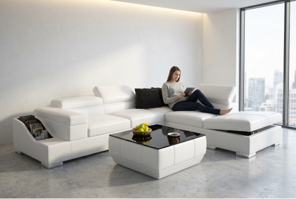 Skórzana Sofa Sofa Sofa Nowoczesny Żywy krajobraz Narożnikowa kanapa Narożnik Design Ustawić