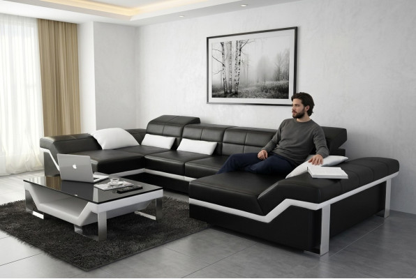 Skórzana sofa sofa kanapa Żywy krajobraz Narożnikowa kanapa Ustaw Design Modern Sofa K5007C