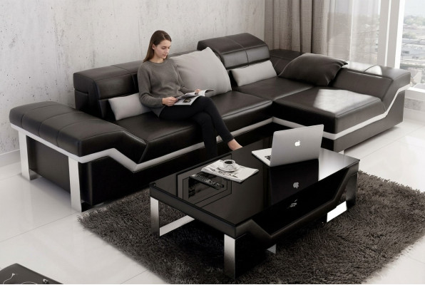 Skórzana sofa sofa kanapa Żywy krajobraz Narożnikowa kanapa Ustawić wystrój nowoczesny design