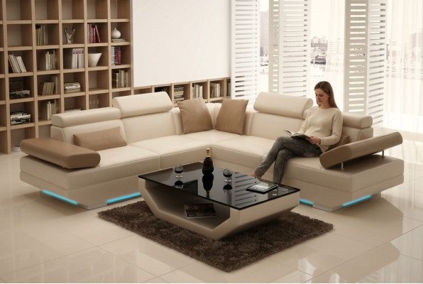 Skórzana sofa sofa kanapa Żywy krajobraz Narożnikowa kanapa Ustaw Design Modern Sofa K5009B