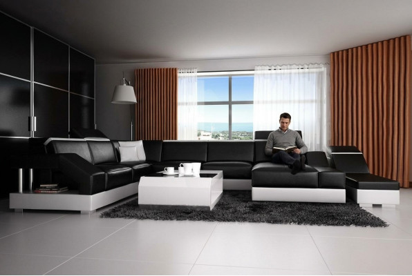 Skórzana sofa sofa kanapa Żywy krajobraz Narożnikowa kanapa Ustaw Design Modern Sofa K5011