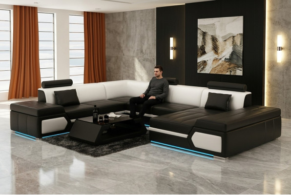 Skórzana sofa sofa kanapa Żywy krajobraz Narożnikowa kanapa Ustaw Design Modern Sofa K5013
