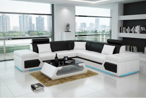 Skórzana sofa w kształcie litery L Żywy krajobraz wystrój Narożnikowa kanapa Nowoczesny design Ustawić