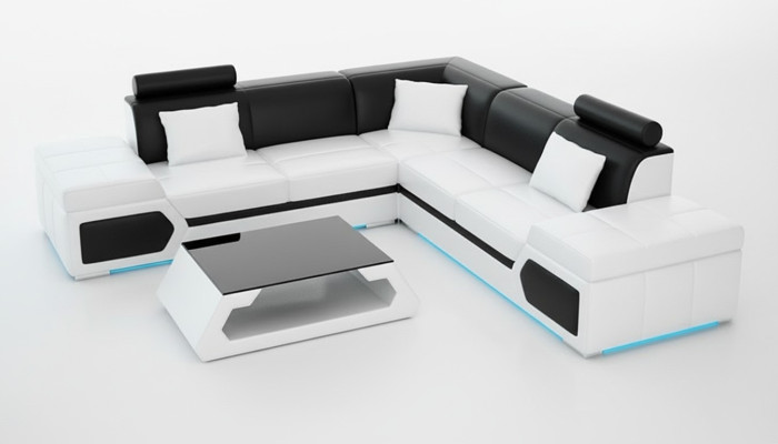 Skórzana sofa w kształcie litery L Żywy krajobraz wystrój Narożnikowa kanapa Nowoczesny design Ustawić