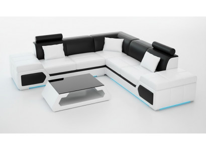 Skórzana sofa w kształcie litery L Żywy krajobraz wystrój Narożnikowa kanapa Nowoczesny design Ustawić