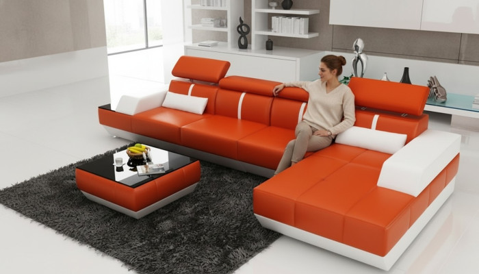 Skórzana sofa kanapa w kształcie litery L Żywy krajobraz Narożnikowa kanapa Ustaw Design Modern Sofa K5015B