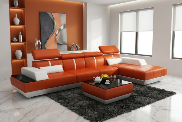 Skórzana sofa kanapa w kształcie litery L Żywy krajobraz Narożnikowa kanapa Ustaw Design Modern Sofa K5015B
