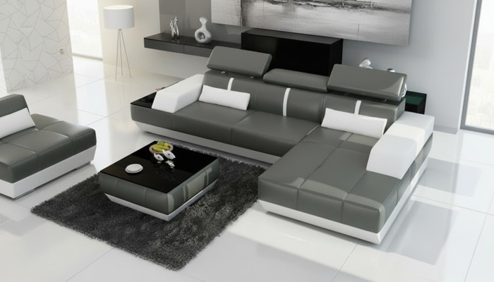 Nowoczesna skórzana sofa kanapa projekt Żywy krajobraz Narożnikowa kanapa Ustawić wystrój