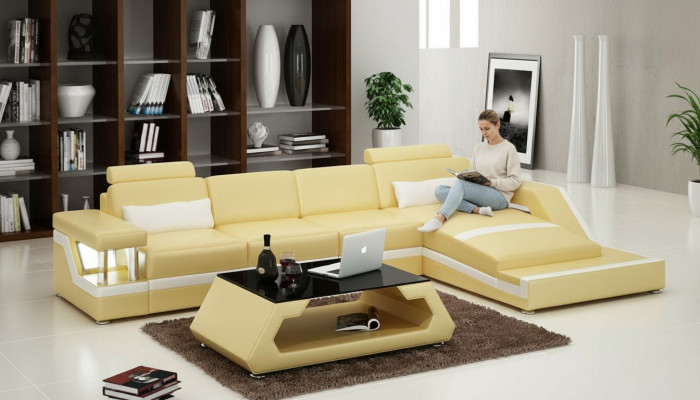 Skórzana Sofa Kanapa Nowoczesny Żywy krajobraz Narożnik Decor Narożnikowa kanapa Design Ustawić