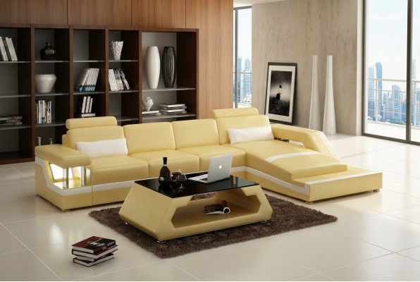 Skórzana Sofa Kanapa Nowoczesny Żywy krajobraz Narożnik Decor Narożnikowa kanapa Design Ustawić