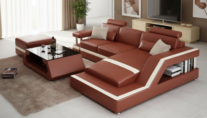Sofa skórzana Nowoczesna kanapa Żywy krajobraz Narożnik Decor Narożnikowa kanapa Design Ustawić