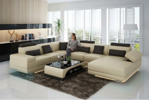 Skórzana sofa kanapa Żywy krajobraz Narożnikowa kanapa Narożnik Ustaw Design Modern Sofa
