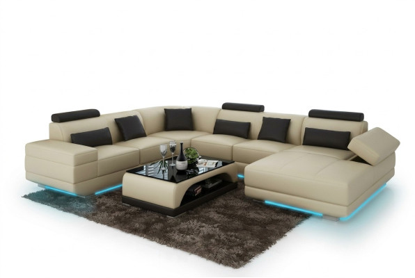 Skórzana sofa kanapa Żywy krajobraz Narożnikowa kanapa Narożnik Ustaw Design Modern Sofa