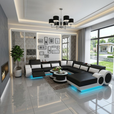 Skórzana sofa kanapa Żywy krajobraz Narożnikowa kanapa Narożnik Ustaw Design Modern Sofa