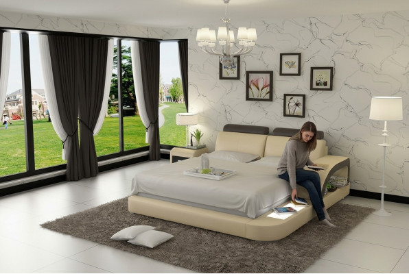 Luksusowe Łóżko Oświetlenie Skórzane Łóżko Łóżko Sofa Duże Małżeństwo Podkładka 140/160/180 cm