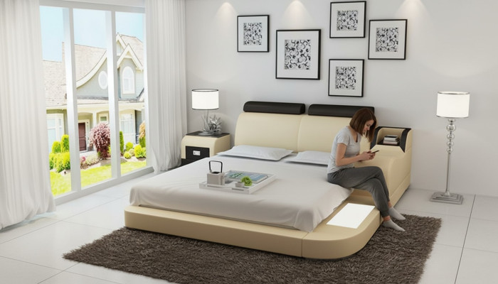 Łóżko Design Luksusowe Luksusowe łóżko Skóra Modern Sypialnia 140/160/180 LB8813