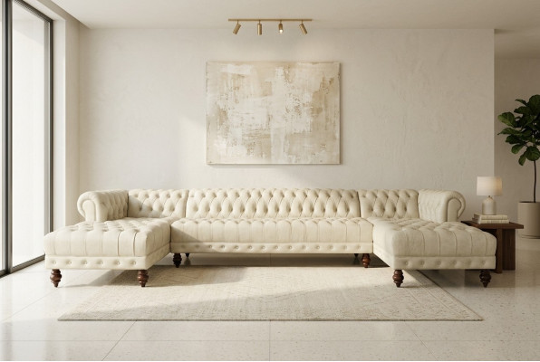 Chesterfield Couch Sofa w kształcie litery U Classic Skóra Żywy krajobraz Narożnikowa kanapa - 366