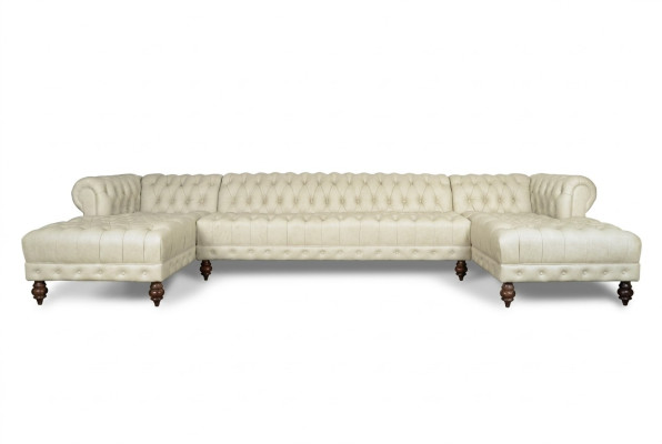 Chesterfield Couch Sofa w kształcie litery U Classic Skóra Żywy krajobraz Narożnikowa kanapa - 366