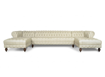 Chesterfield Couch Sofa w kształcie litery U Classic Skóra Żywy krajobraz Narożnikowa kanapa - 366