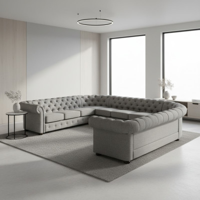 Chesterfield Couch Sofa Podkładka Żywy krajobraz U Form Ustawić Narożnikowa kanapa