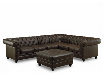 Chesterfield Narożnikowa kanapa Sofa Sofa Skórzana Sofa Podkładka Narożnik Kanapa Ustaw Design #336