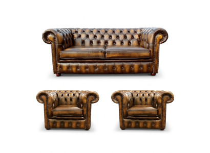 Sofa Skórzana Chesterfield 2+1+1 Włókienniczy Kanapa Materiał Podkładka Sofa Ustawić