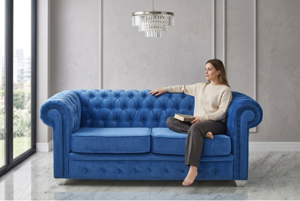 Chesterfield Design Luksusowa sofa z tapicerką w skórze i tkaninie, nowa #H3