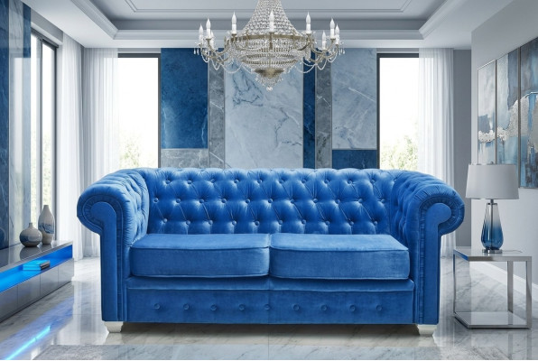 Chesterfield Design Luksusowa sofa z tapicerką w skórze i tkaninie, nowa #H3