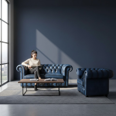 Chesterfield Sofa Couch Podkładka Skóra Decor Włókienniczy Zestaw sofowy 2+1 Podkładka