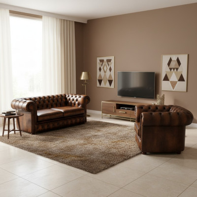 Chesterfield Decor Sofa Kanapa Podkładka Skóra Włókienniczy Zestaw sofowy 2+1 Podkładka