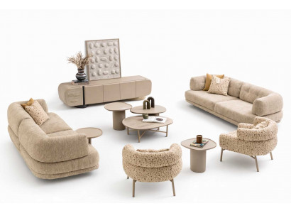 Beige Sofagarniture 2 x Sofas 2 x Sessel 2 x Tische TV Lowboard